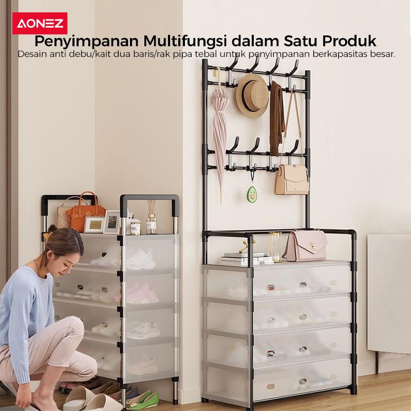 Product Introduction of 【Tahan debu】【Full cover】【Instal 1 menit】【COD】【24H Shipping】Aonez Rak sepatu dan topi anti debu Rak Gantungan Baju Stand Hanger Rak Sepatu Penyimpanan Jaket Topi Rak Jemuran Baju Rak Sepatu Sandal Rak 7