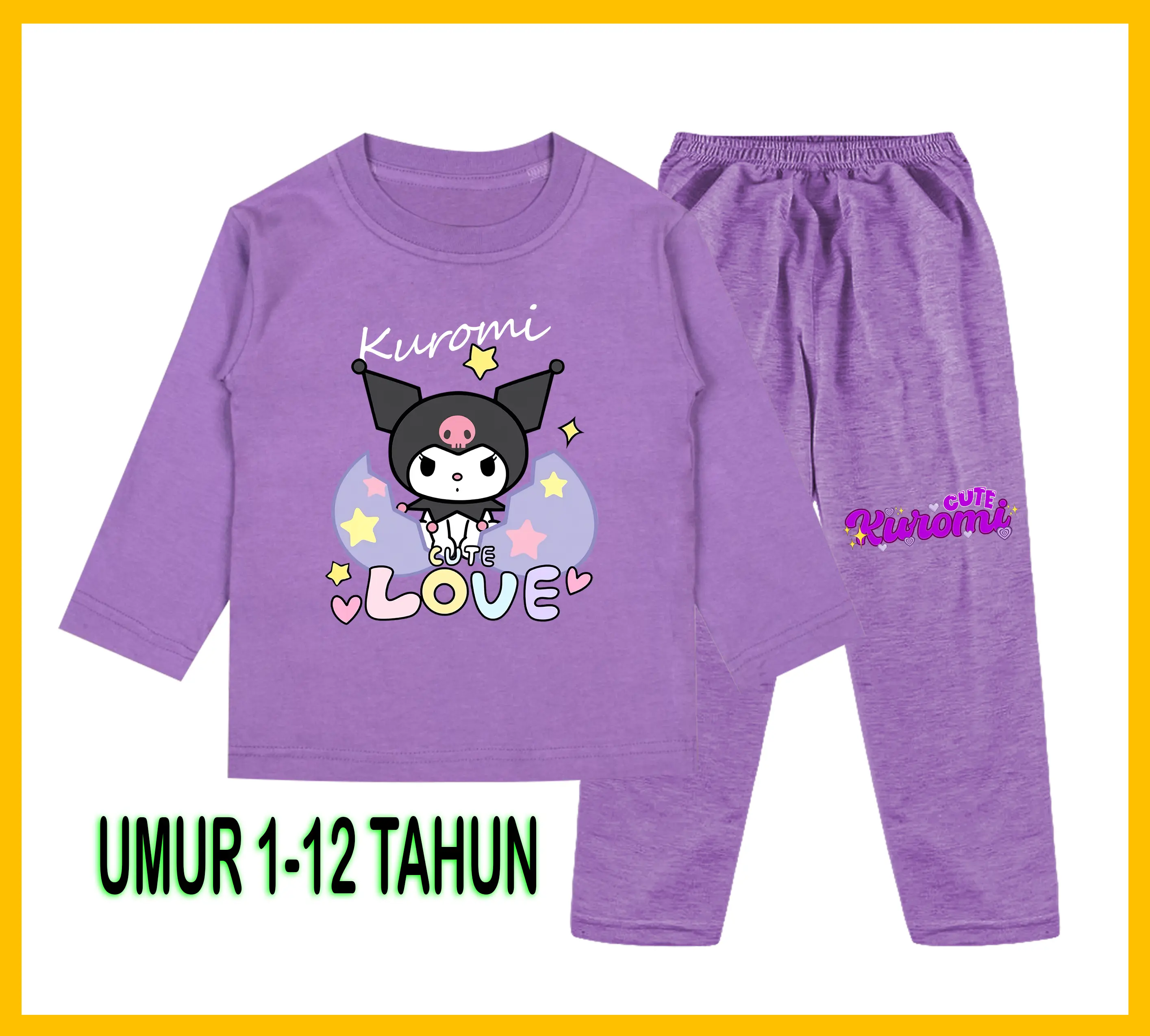 Setelan Baju Anak Gambar Korumi Lengan Panjang - Baju Anak Fashion Celana piyama  anak perempuan