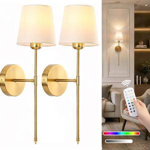 Lámparas de pared inalámbricas alimentadas por batería, luces de dormitorio con control remoto, bombillas recargables multicolor para sala y pasillo, bombilla