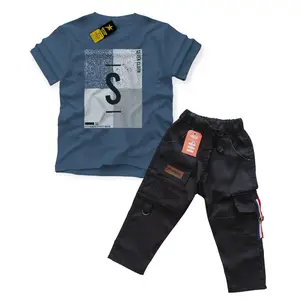 setelan kaos dan celana cargo panjang ring set kaos dan celana anak