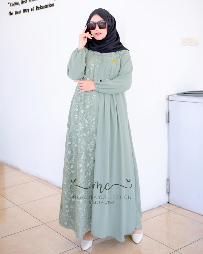 Product Introduction of Sania Dress by Mikhayla.Collection Swaroski Crinkle Sutra Pesta Remaja Wanita Muslim Airflow Kondangan Mewah Lebaran 1