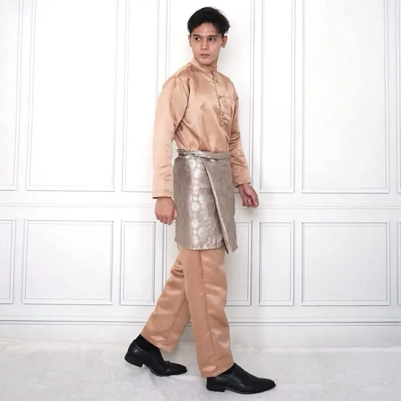 SATU STELAN LENGKAP PRIA DEWASA BAJU+CELANA+SONGKET PAKAIAN TRADISIONAL MELAYU TELUK BELANGA CEKAK MUSANG BAJU PENGANTIN BAHAN BALOTELLI PREMIUM 3