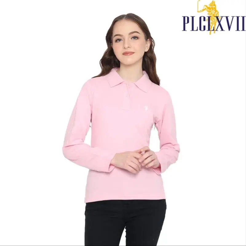 KAOS KERAH POLO WANITA LENGAN PANJANG KUDA KECIL Katun Polos Hitam Putih 4