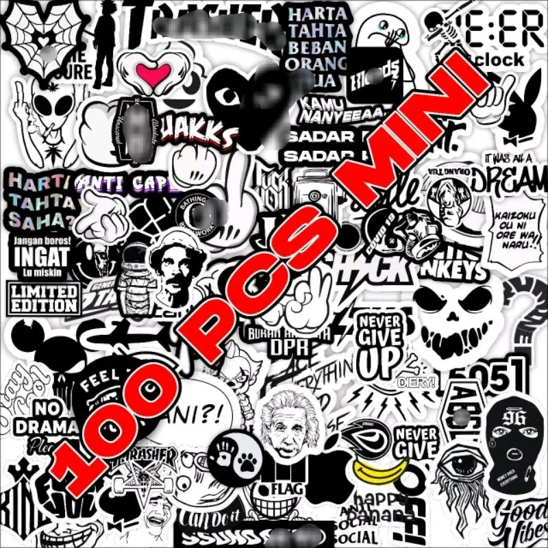 Stiker pack isi 100 pcs case Sticker helm hitam putih