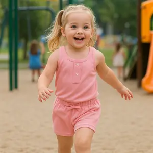 HANNA - SETELAN ANAK ANDINE / SETELAN SINGLET KATUNG TANPA LENGAN / SETELAN HOTPANTS TALI RIB 1-3 TAHUN