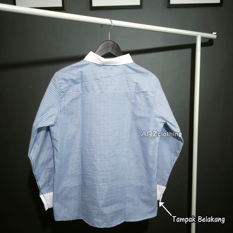 Kiyora Suzy Salur Lidi Kemeja Wanita Lengan Panjang - Stripe Shirt Kombinasi Putih Korean Style 3