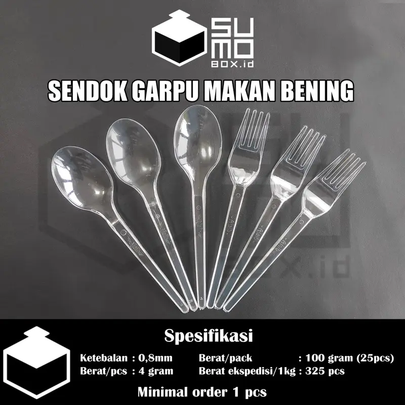 [1 PAK ISI 25 PCS] Sendok Plastik Garpu Plastik makan catering kuat murah panjang Warna Bening , Putih, Hitam 2