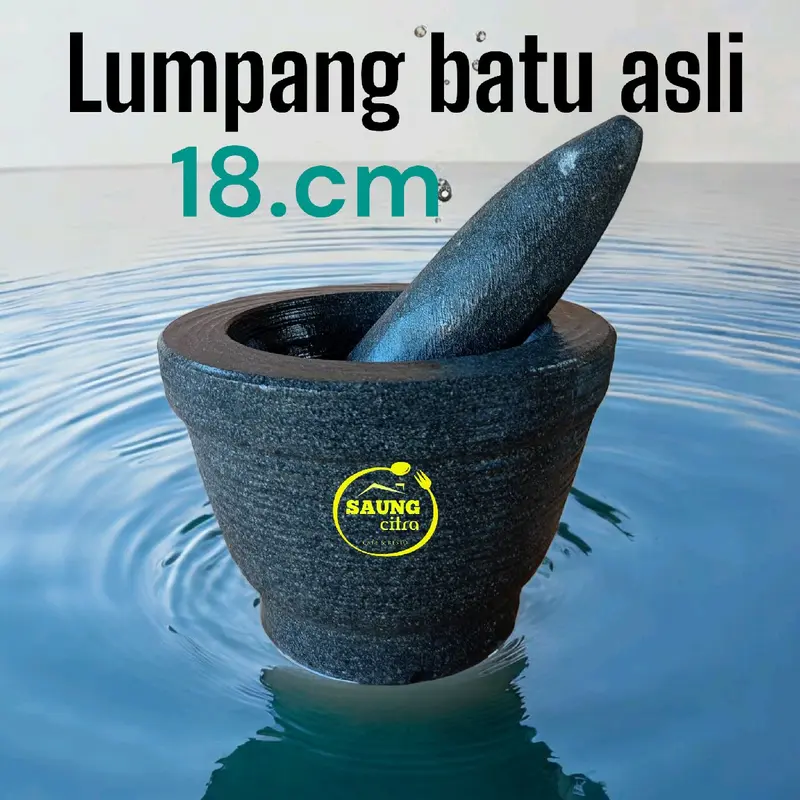lumpang bubut batu asli 18.cm satu set lengkap cobek batu asli gunung 6