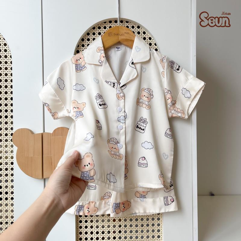 Bộ pijama cho bé gái bé trai cộc tay lụa mát lạnh 8kg đến 35kg bộ mặc nhà set mặc nhà đồ bộ cho bé SEUNKIDS