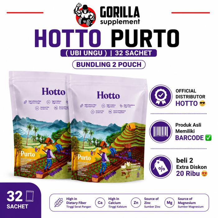Gambar 2 Pouch Hotto Purto 2 Pouch Isi 32 Sachet Multigrain With Purple Potato - 32 sachet HOTTO PURTO dari Gorilla Supplement Kab. Bandung Tokopedia