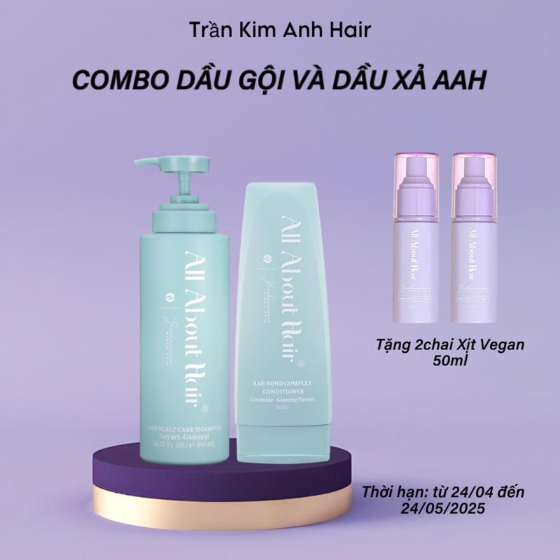 Combo Dầu Gội và Dầu Xả Biotin All About Hair - Dung Tích 490ml và 250gram - Dưỡng Tóc Tặng 2 Xịt vegan 50ml