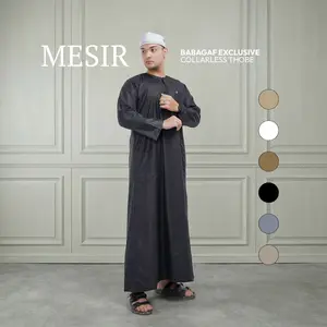 Gamis Jubah Pria Mesir Tanpa Kerah Babagaf Lengan Panjang