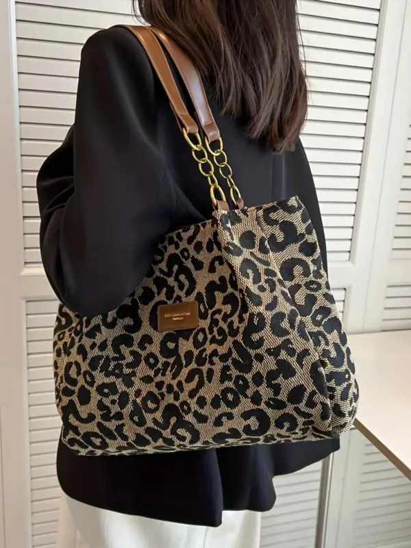 Fashion Leopard Pattern Tote Bag, Lightweight and Versatile Shoulder Bag, Casual Large Capacity Commuting Bag, Shopping Bag, Solid Color Bag 2