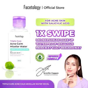 Facetology Triple Care Acne Calm Micellar Water 100 ml Membersihkan Makeup Waterproof & Merawat Kulit Berjerawat