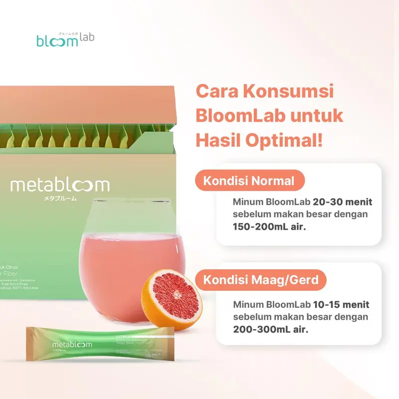 BloomLab Paket MetaBloom 3 Box (48 Sachet) Minuman Fiber Tinggi Serat Rasa Jeruk Citrus Free Pouch 3