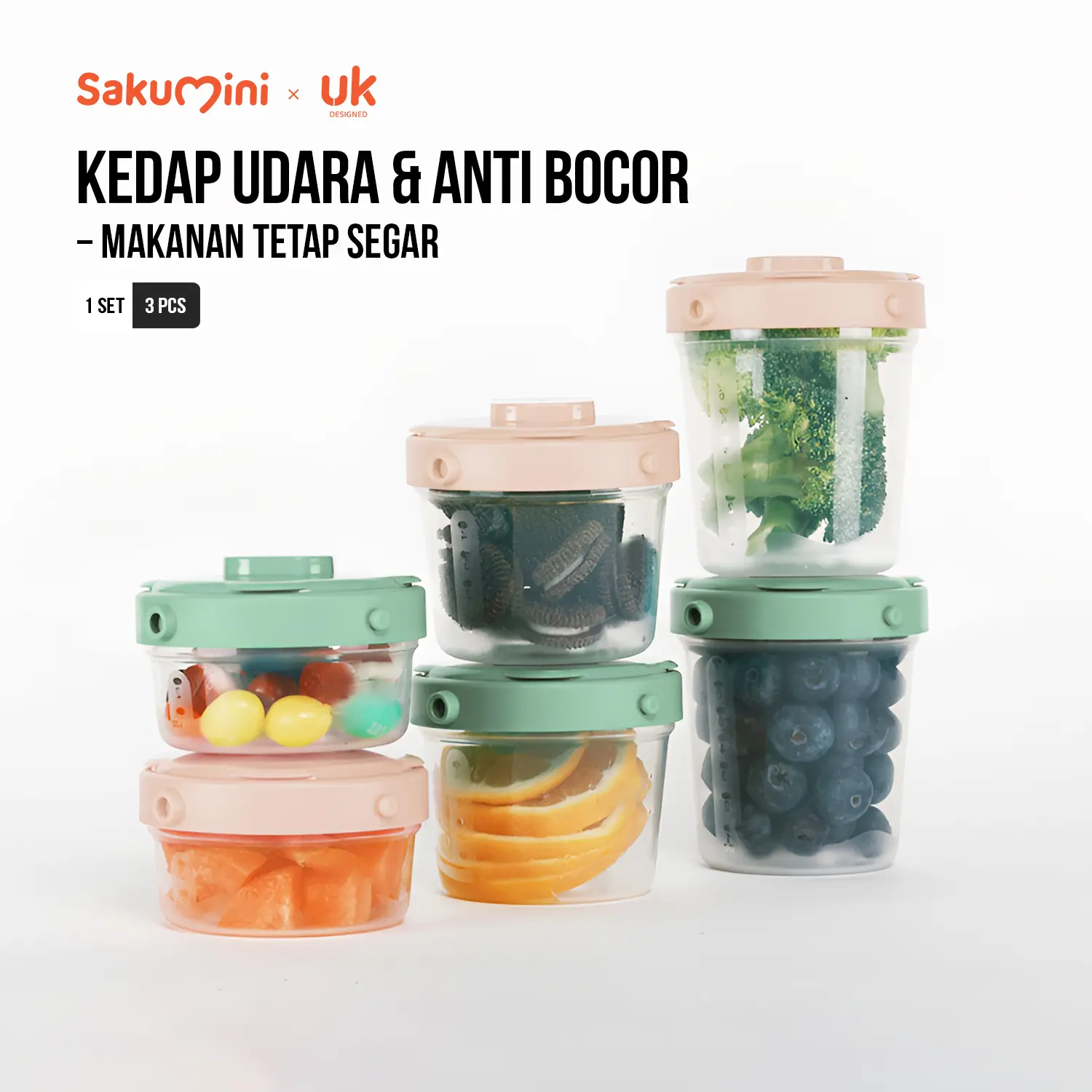 Sakumini Tempat Makan Mpasi Bayi Airtight Baby Food Container Set Isi 3