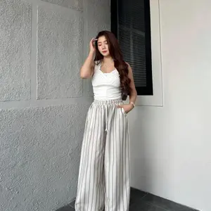 Galleryzain - Everyday Pants - Strips Pants - Salur Motif Besar - Celana Panjang Wanita Baggy Kantor Kuliah - Kulot Pinstripe - Celana Formal Casual Wanita Loose Basic
