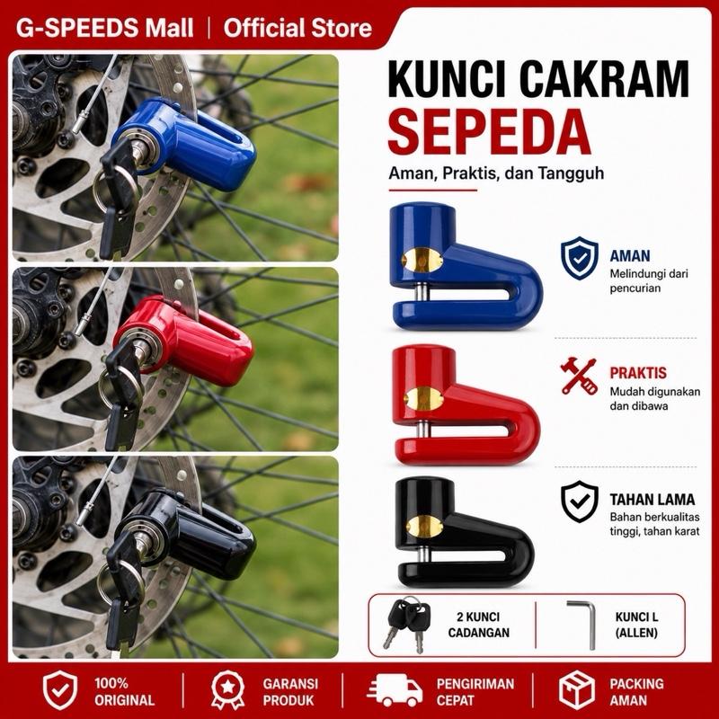 GS  Kunci Gembok Cakram Motor Pengaman Motor Lock Disk Brake safety - Cakram Hitam