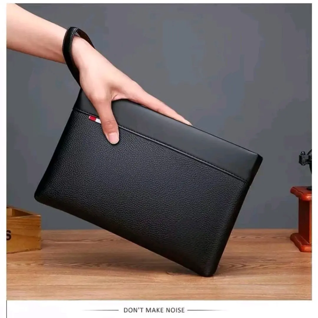 SHEDZAN Tas Tangan Pria Wanita Clutch Dompet Genggam Businees Ribbon Kulit PU High Premium Hitam Multifungsi dengan Chain Lepas-Pasang Desain Elegan untuk Pesta & Pertemuan Bisnis
