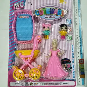 CuteBabyDayCare Mainan Boneka Kereta Dorong Tempat Tidur Dilengkapi Ibu dan 2 Anak untuk Melatih Tumbuh Kembang Anak dari Plastik Berkualitas