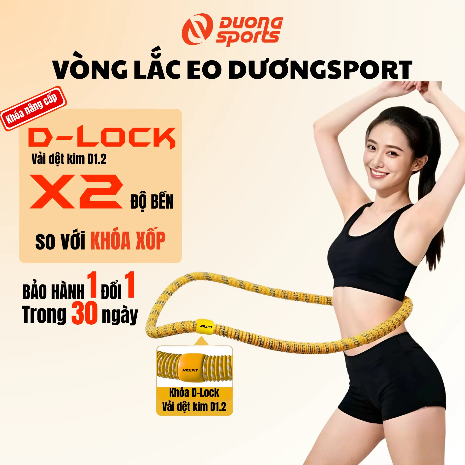 DƯƠNGSPORT Vòng Lắc Eo Lò Xo Cao Cấp D-Lock Kích Thước Linh Hoạt Bọc Vải Mềm Mại Thoáng Khí