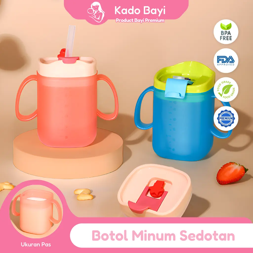 2-in-1 Botol Minum Bayi & Sedotan - Training Cup Anak Anti Tumpah BPA Free - Gelas Minum Anak Anti Pecah & Aman
