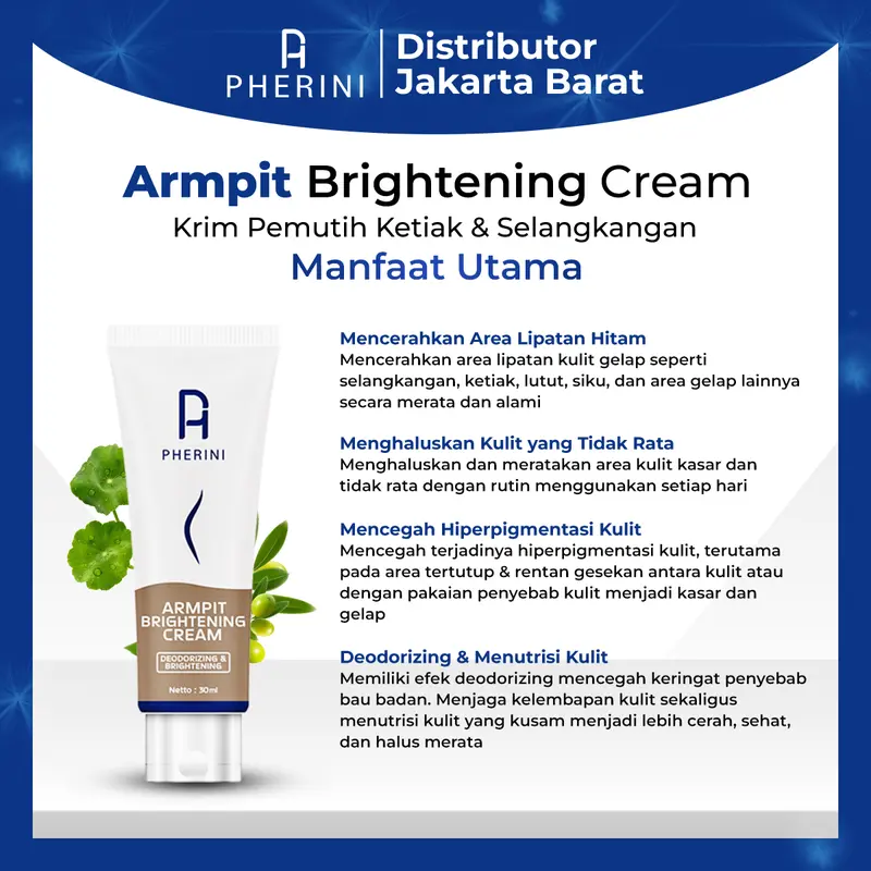 PHERINI BUNDLE ARMPIT BRIGHTENING CREAM + BODYWASH CLEANSER Arbutin Ketiak Hitam Mencerahkan Selangkangan Niacinamide Memutihkan Extract 1
