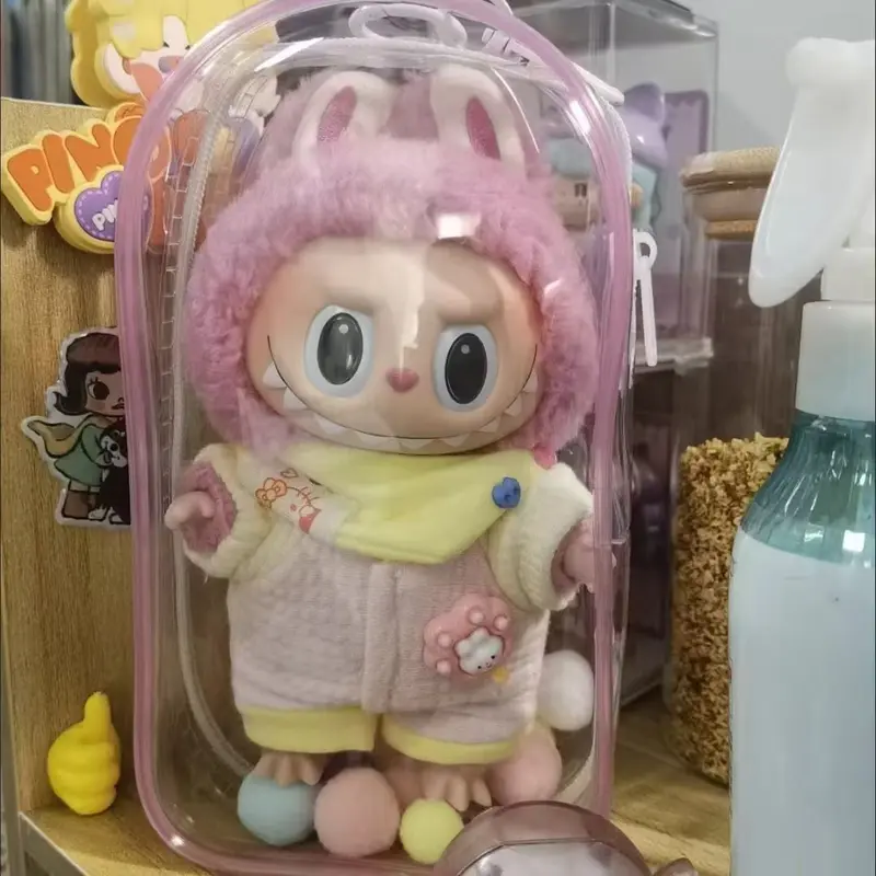 Tas penyimpanan boneka transparan Tas pelindung boneka transparan termasuk gantungan kunci dan pom pom 4