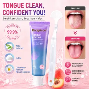 [Versi Upgrade Baru]Gel Pembersih Lidah BodyAccel Aroma Persik 60gr Lengkap Alat Kerok Lidah, Hilangkan 99,9% Bau Mulut, Ekstrak Lidah Buaya Krisan Lembut Segarkan Napas Tahan Lama | Paket Gel Pembersih Lidah Khusus, aman dipakai lidah sensitif