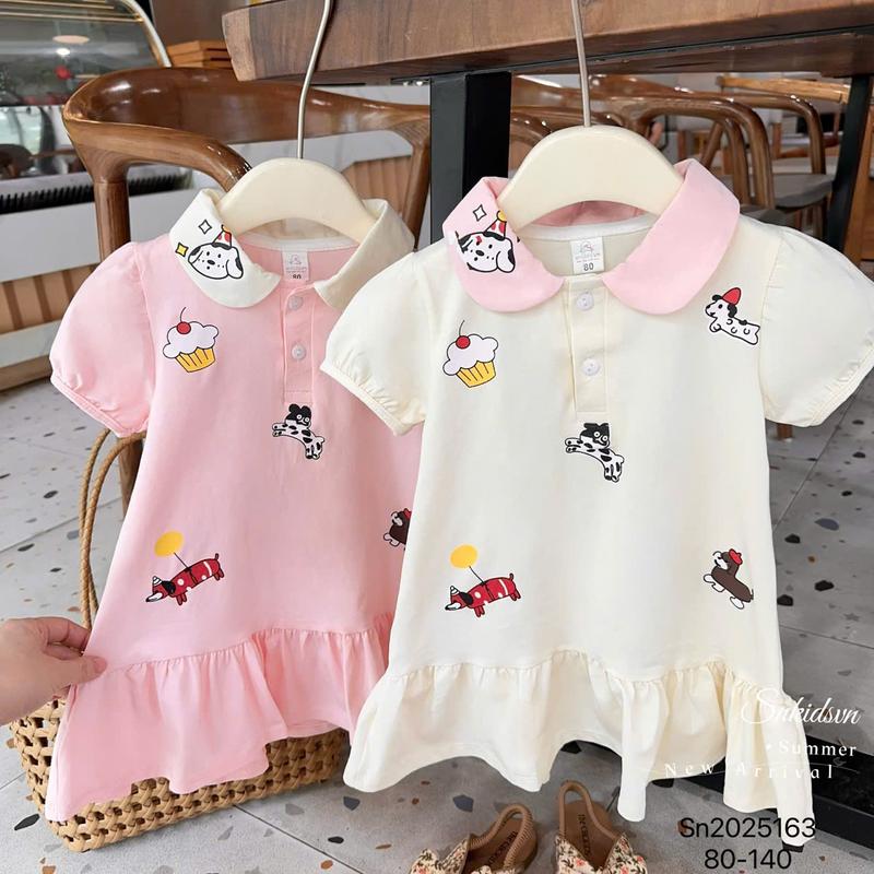 Combo 1-2 Váy POLO Cổ Bẻ Dễ Thương ( Họa Tiết Hoạt Hình ) MS 007 Dành Cho Bé Gái 9-35kg Chất Liệu Cotton Mềm Mịn
