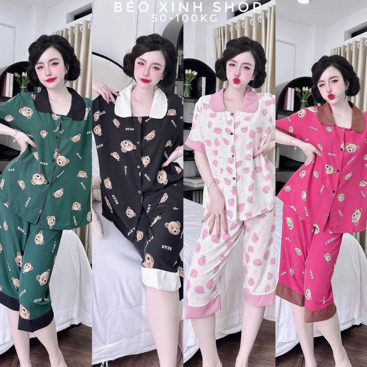 Đồ Bộ - Đồ Ngủ Lửng Pijama Bigsize 50-100kg Vải Lụa Nhật Mềm Mịn Mát Nữ Women Quần Ngủ Áo Ngủ - A.5215