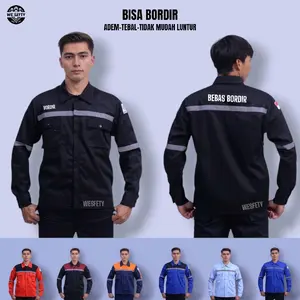 HITAM Workware & Uniform Atasan Wearpack Safety k3 Bisa Bordir, Pakaian Seragam Kerja lengan panjang Adem, Tebal