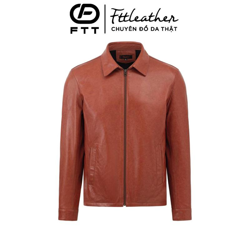 Áo da nam cổ bẻ Fttleather da bò cao cấp dáng suông màu Vàng Bò Menswear Jacket AD417B42