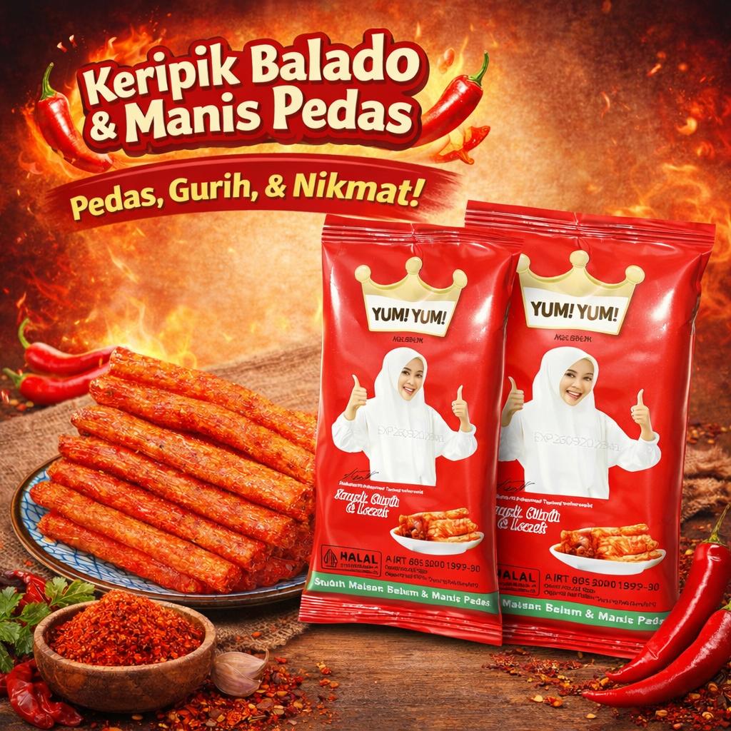 YUM Stik pedas  Keripik Kentang Pedas bentukpanjang Makanan ringan lezat Halal COD