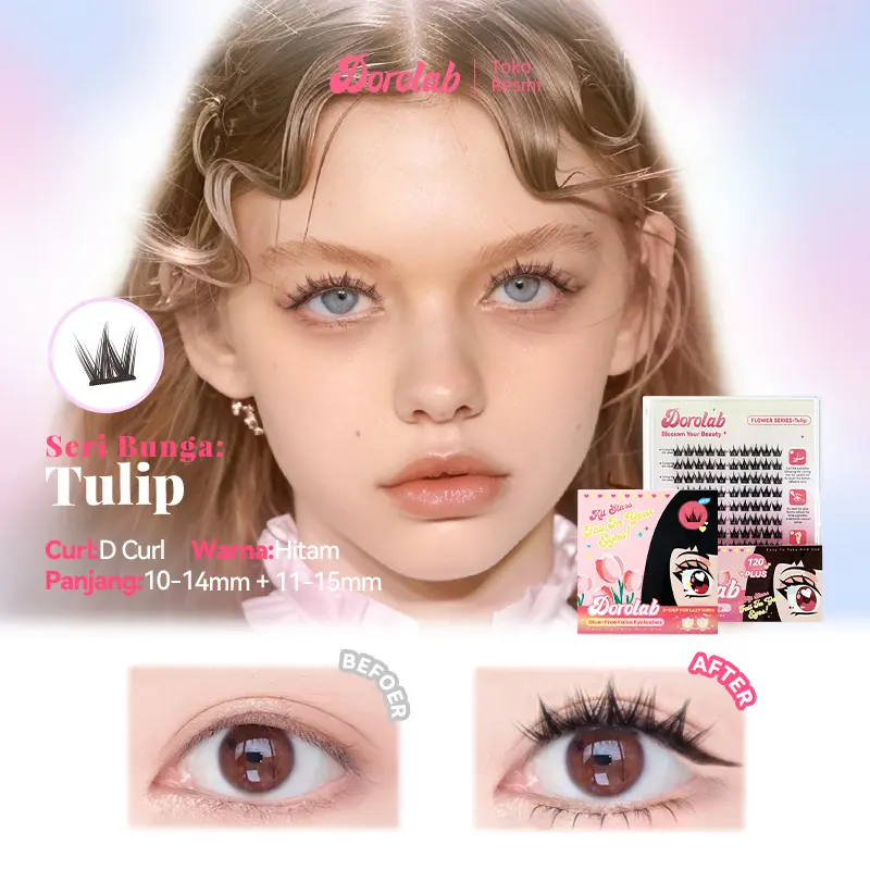 【Pengiriman 24 jam】DOROLAB 【Flower Series】【IRIS】【Tulip】【Hyacinth】Bulu mata palsu pemula bebas lem tidak perlu menggunakan lem bulu mata palsu dapat digunakan kembali Eyelash extension set 3