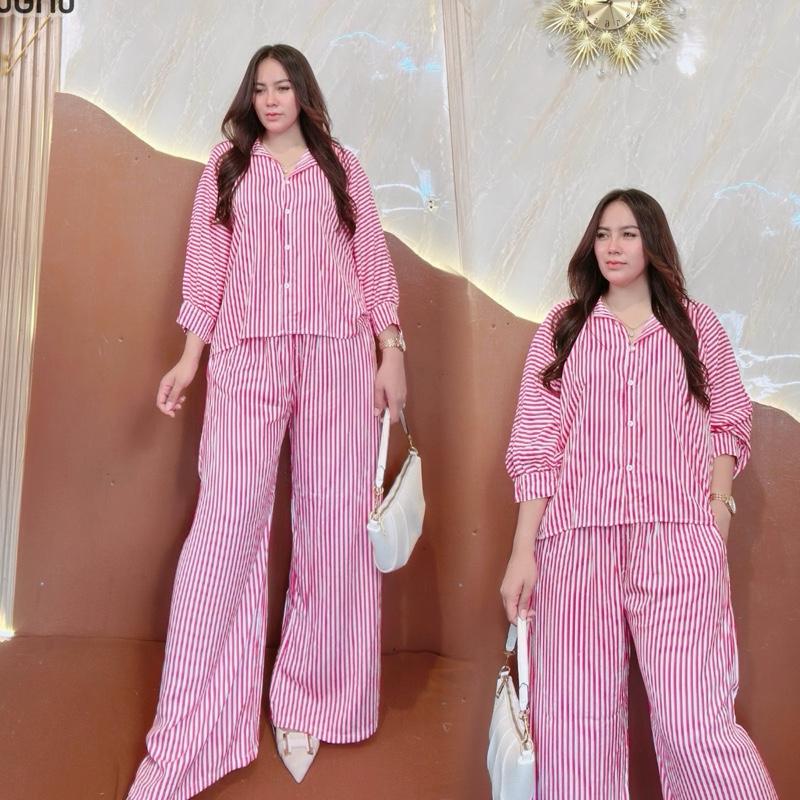 setelan rayon salur wanita adem