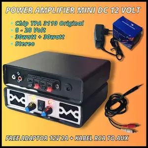 POWER AMPLIFIER MINI DC 12 VOLT TPA3110 ORIGINAL CLASS D 30WATT x 30WATT .. AMPLIFIER 12VOLT DC TPA3110 STEREO 30WAT X2  Pc Adaptor
