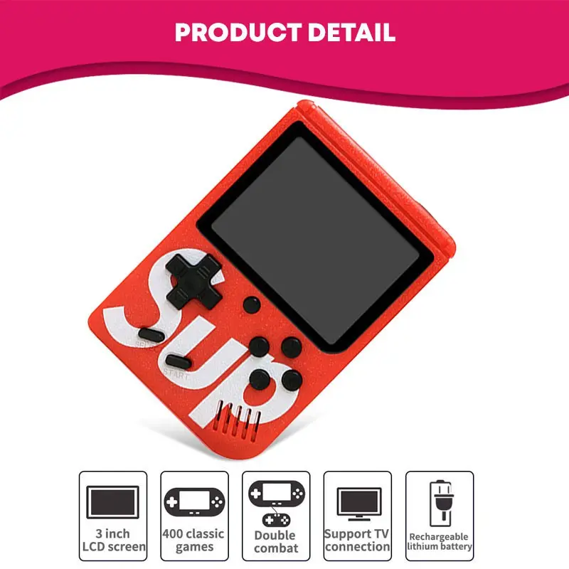 400 IN 1 Game Retro Klasik Layar Portabel Konsol 3 Inci dengan Remote untuk Gameboy Pemain Ganda Gamepad Black 4