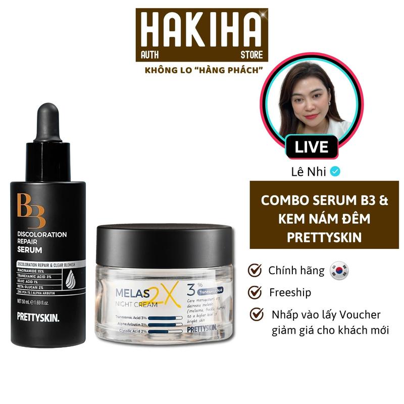  Combo Serum B3 50ml & Kem Nám Đêm Melas 2X 50g Prettyskin 