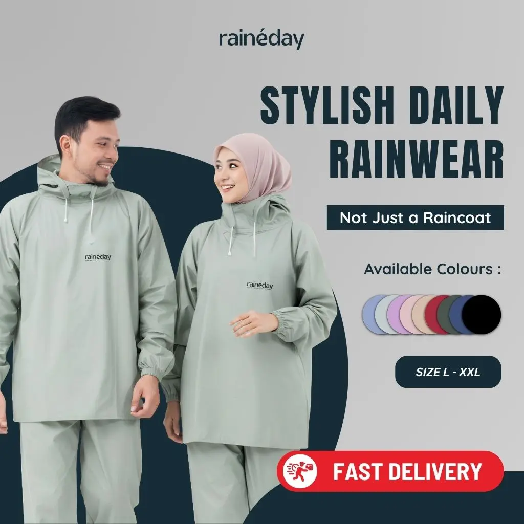 RAINEDAY Jas Hujan Hoodie Modern Pria dan Wanita Waterproof Anti Rembes Full Seal Free Pouch Bag