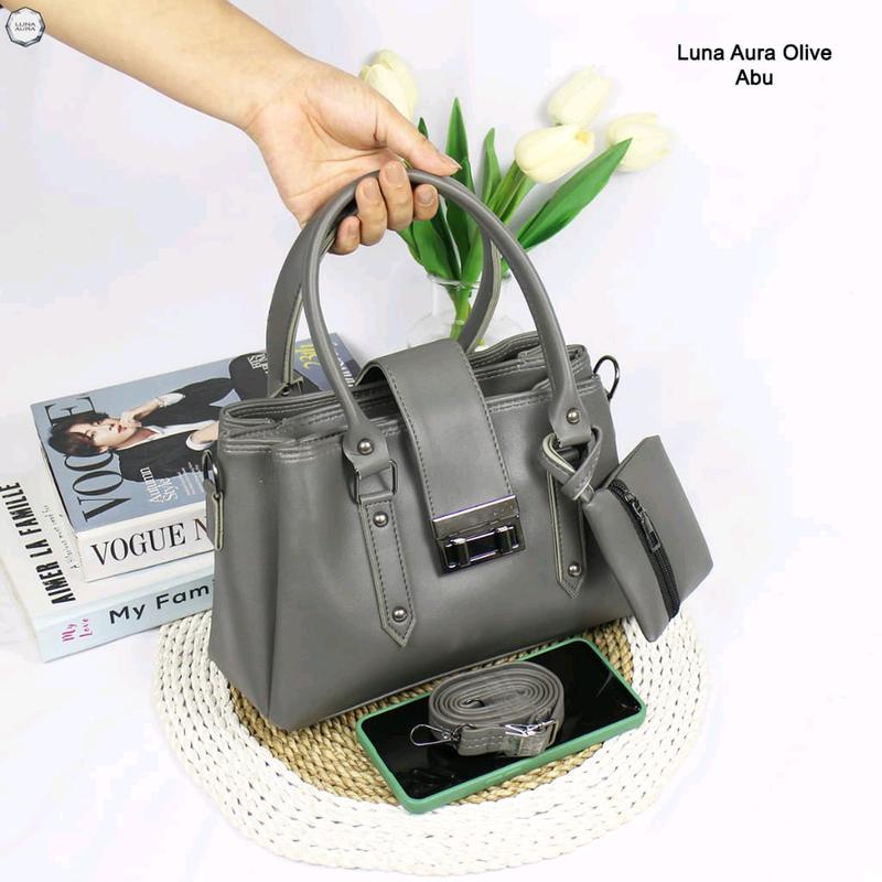 Tas Selempang Jinjing Wanita Olive 3 Ruang Polos Free Dompet Koin Luna Aura 2