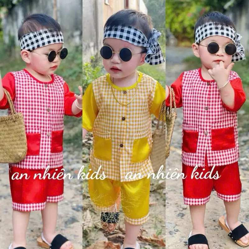 (8/19ký) Bộ bà ba phi lụa vải mềm mịn cho bé trai may theo kiểu nông dân phối 2 màu siêu Đẹp.ụvvvhvv ko