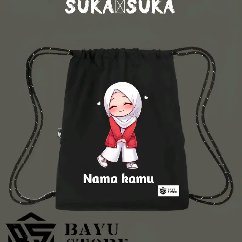 TAS SERUT ANAK ANAK COCOK UNTUK MENGAJI SEKOLAH OUTDOOR FREE NAMA PREMIUM ( Chibi Hijab Sekolah ) 0
