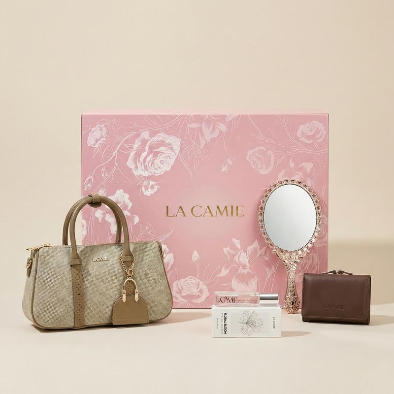 Set quà LACAMIE "Thích Thích" gồm túi xách, nước hoa, gương, ví cầm tay trao gửi yêu thương cho người phụ nữ của bạn COMBO-TX5A0811
