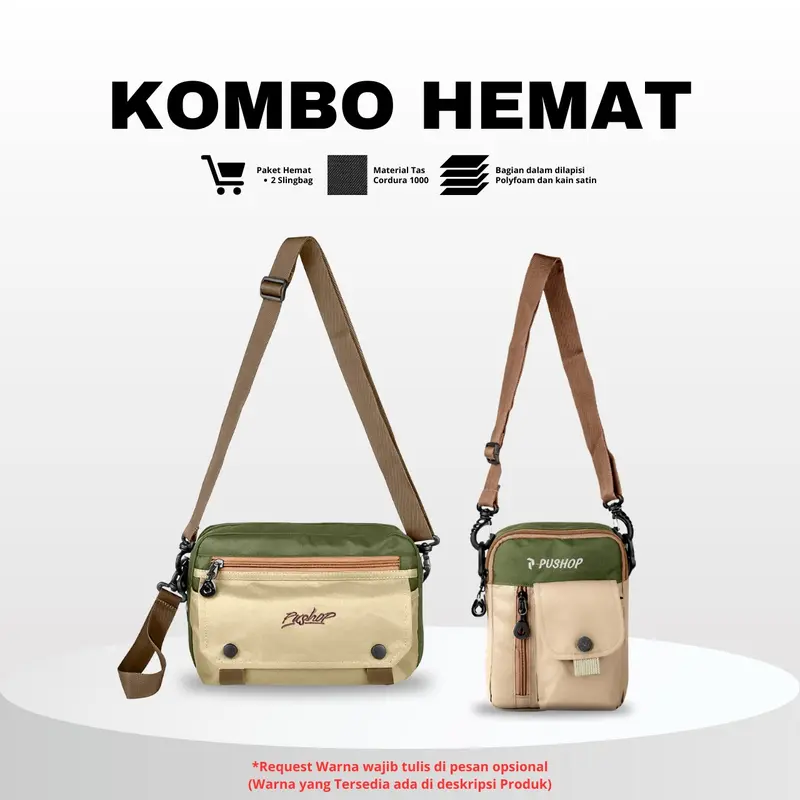 PUSHOP PAKET KOMBO HEMAT Tas Selempang Pria Wanita - Beli 1 Dapat 2 Tas Selempang Pria Slingbag RAZO Get Tas Mini Sling bag MOTTA Canvas Kanvas 1