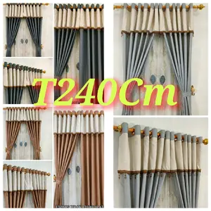 Gorden L135cmxT200cm -T240cm Renda Hati Pony Kristal Smorking Katun Tali Ring Gold Curtain