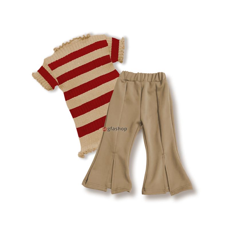 CUTBRAY JISOO STRIPE Setelan Pakaian Rajut Lengan Pendek Celana Cutbray Anak Perempuan KOREA Fashion kids 6