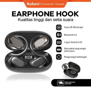 Rofani B06 Headset Bluetooth 6.0 Nirkabel Tampilan LED Binaural Tahan Air Earphone Pengurang Kebisingan HIFI Olahraga Stereo Peredam Kebisingan Headphone Penundaan Mikrofon Panggilan HD Musik Permainan Olahraga Headphone