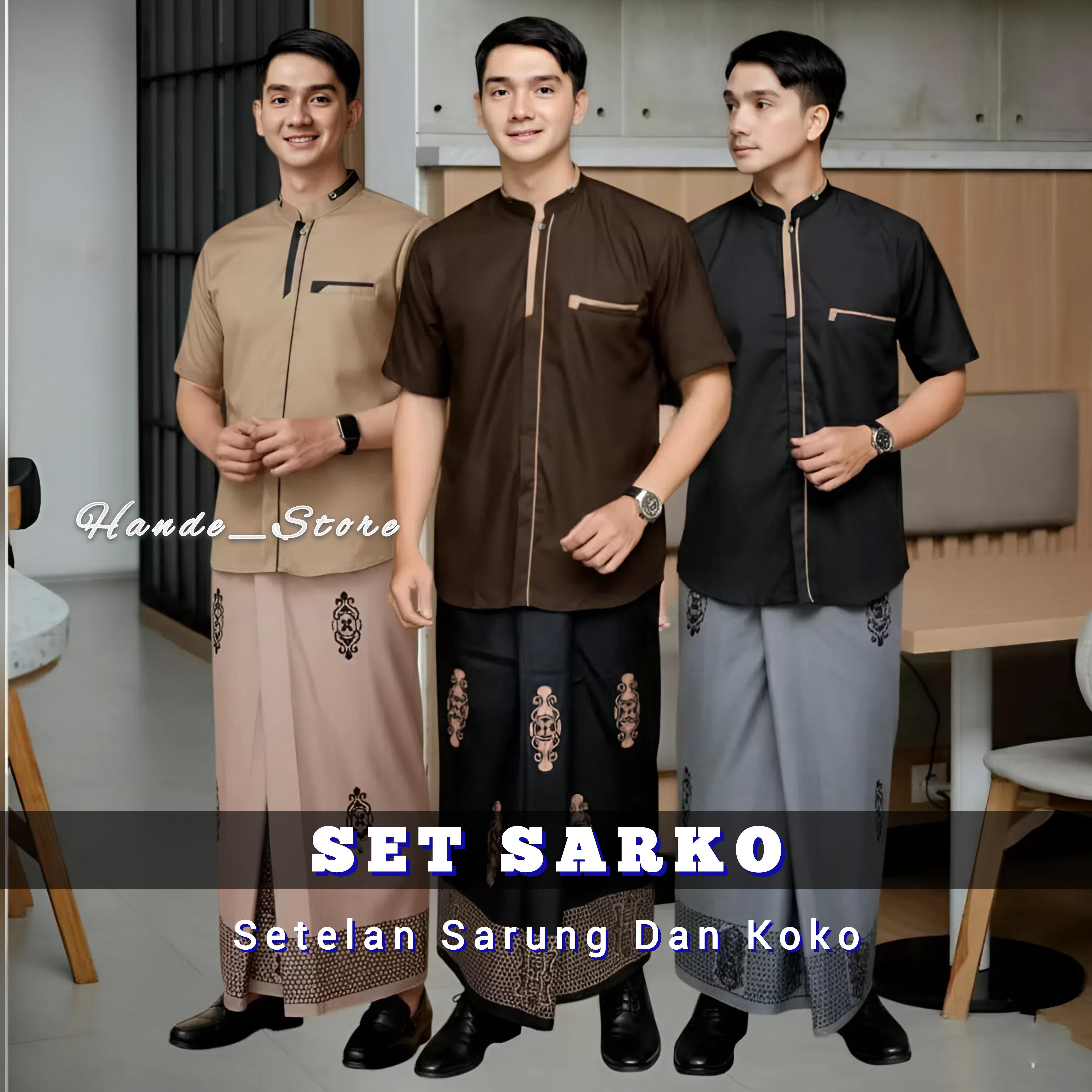 Setelan SARKO Sarung Dan Baju Koko Lengan Pendek Motif Yusuf Sarung Motif Sarang Tawon Sarwon Baju Muslim Pria Dewasa