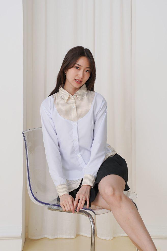 Zalika Girls_ Kemeja Wispi Yereuu Shirt Kemeja Blouse Wanita kombinasi Layer Stripe 2in1